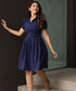 Pleated Buttoned Navy Blue Dress